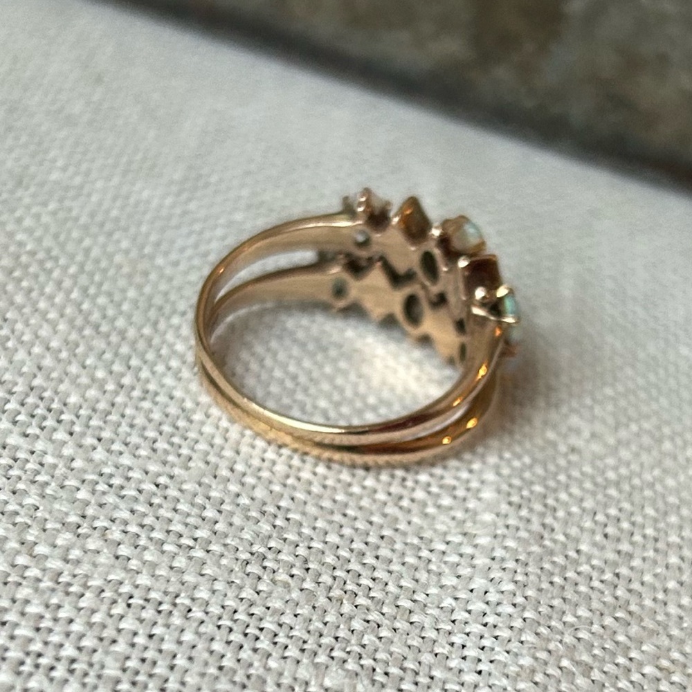 Antique 14K Seed Pearl & Opal Double Ring - Picture 4 of 8
